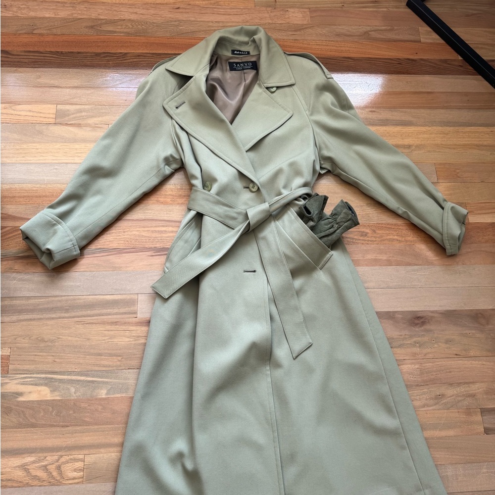 Green Trench Coat Double-Breasted Tailored
